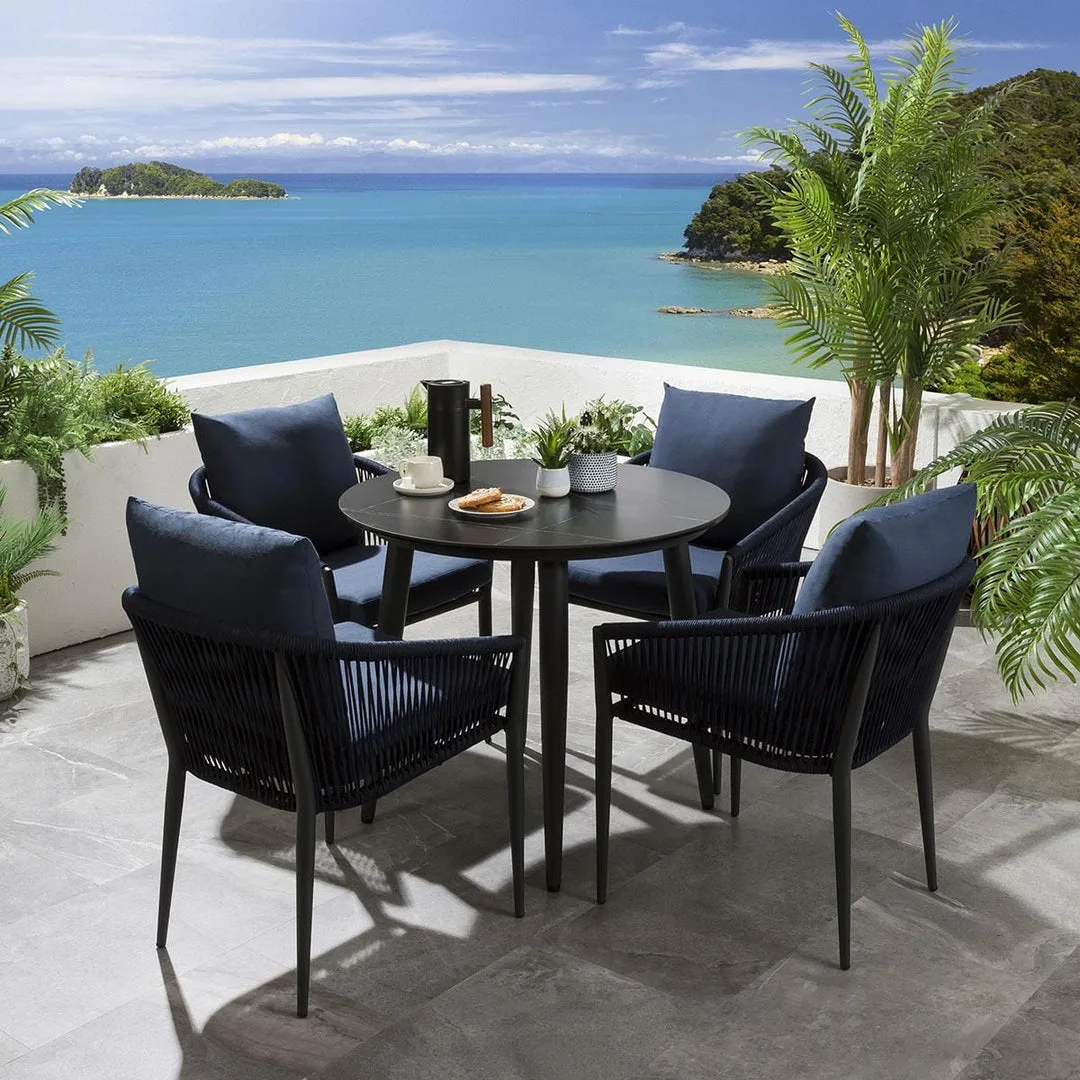 Kashaf Outdoor Garden Patio Dining Set – 4 Chairs & 1 Table Set (Blue+Black), Braided Rope