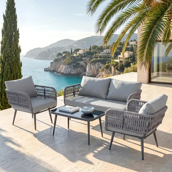 Noor Outdoor Garden Balcony Sofa Set – 2 Seater, 2 Single Seater & 1 Center Table Set, Braided Rope