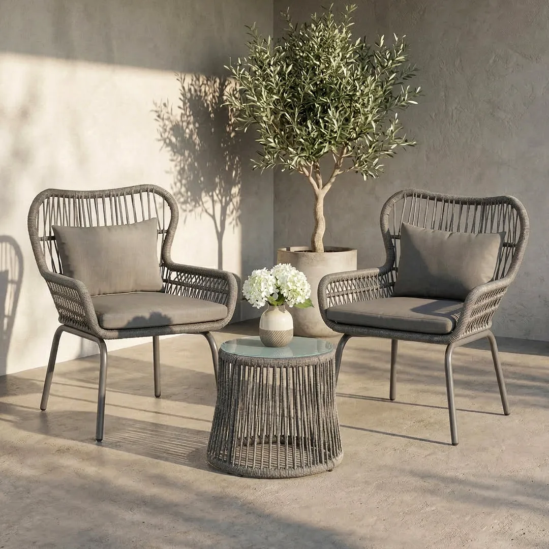 Intra Outdoor Patio Seating Set 2 Chairs and 1 Table Set Braided & Rope