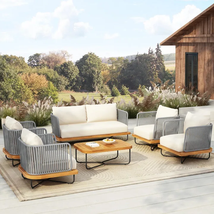 Serene Outdoor Garden Balcony Sofa Set – 2 Seater, 4 Single Seater & 1 Table Set, Braided Rope