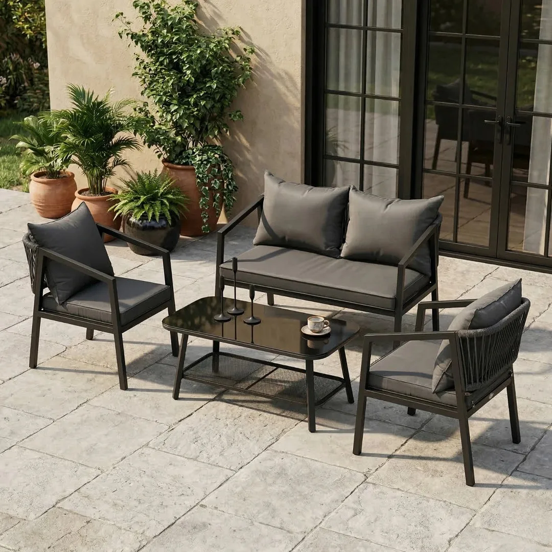 Braided Rope Sofa Set on Powder Coated Pipe 2 Seater, 2 Single Seater and 1 Center Table