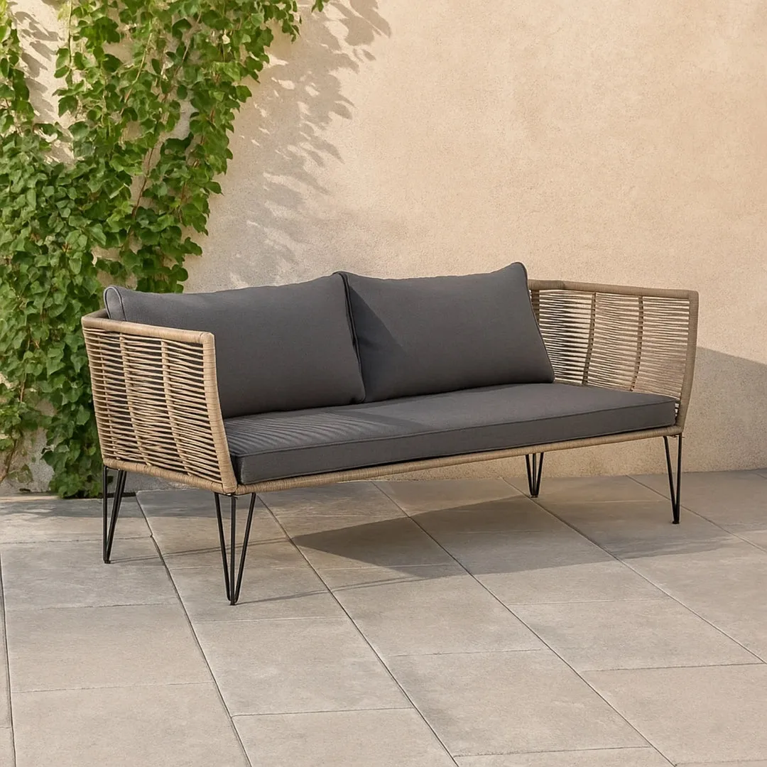 Oaka Outdoor Sofa 2 Seater (Beige) Braided & Rope